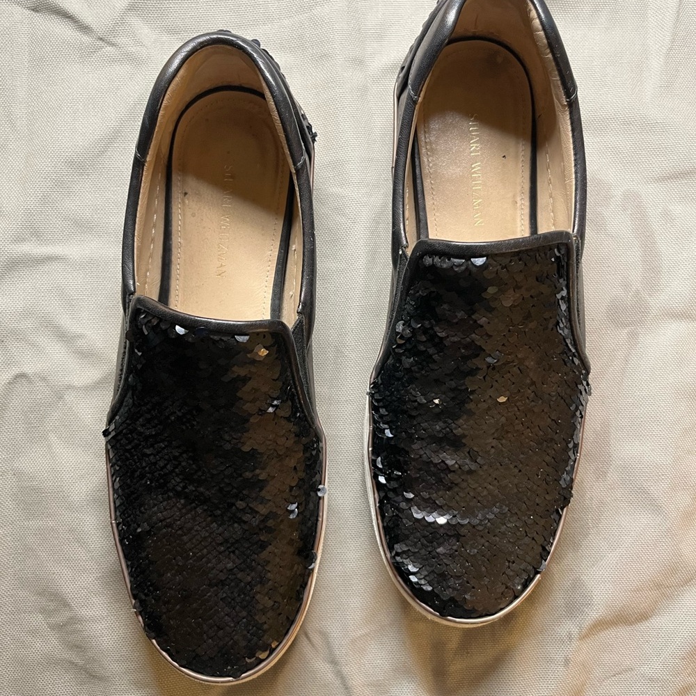 Stuart Weitzman Black Sequin Sneakers